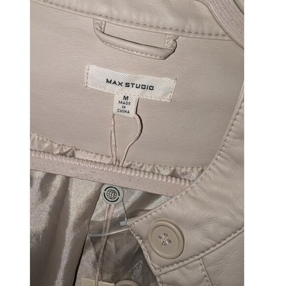 Max Studio Faux Vegan Leather Jacket NWT Womens Medium Cream Parchment color - Picture 3 of 10